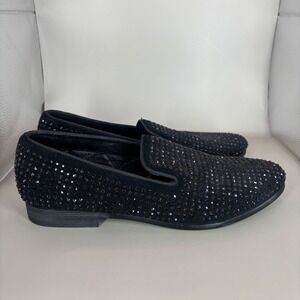Steve Madden Black Rhinestone Embellished Velvet Loafers Men's Size 7 Dress Shoe